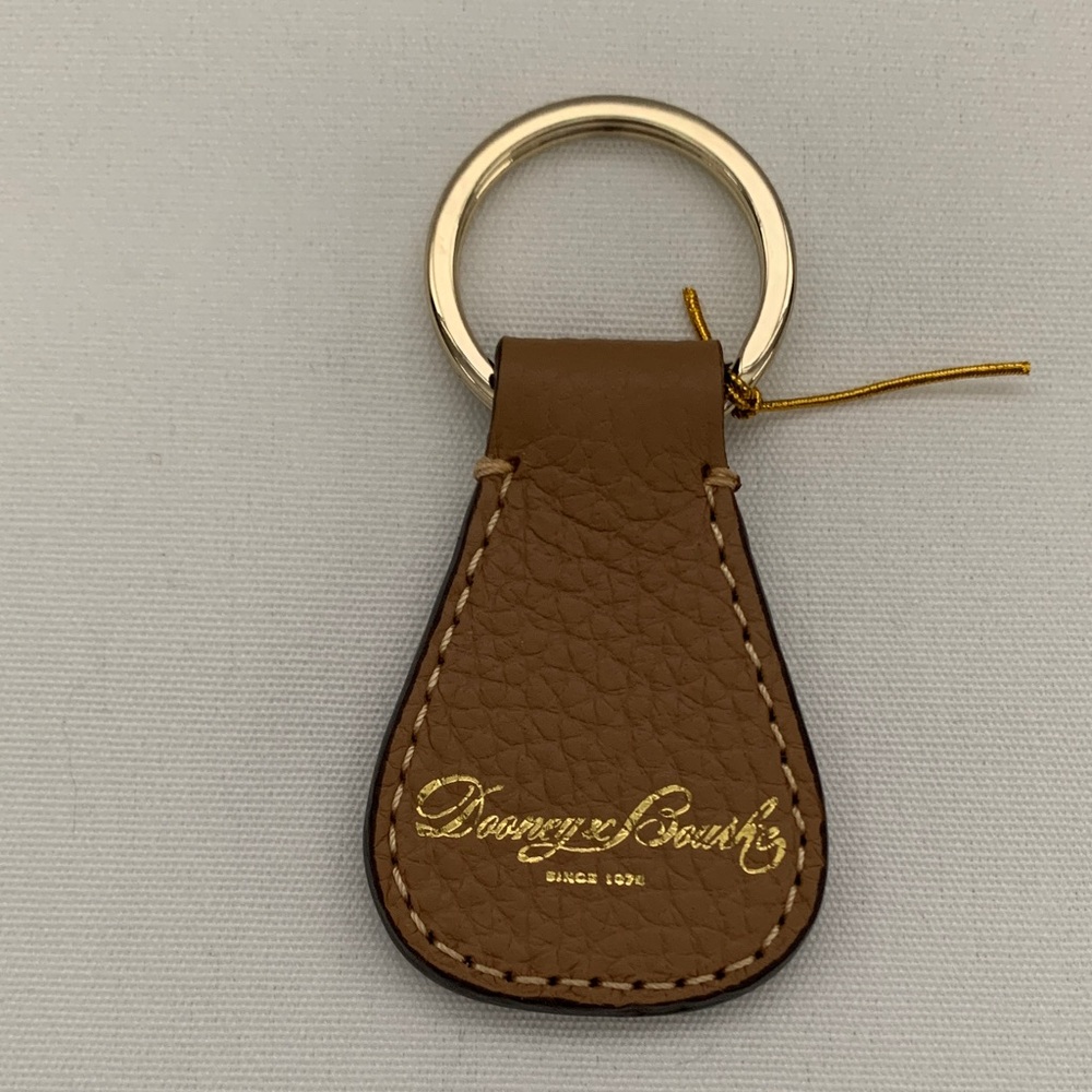 New Dooney & Bourke Tan Leather Keychain with 14K Gold Plated Ring
